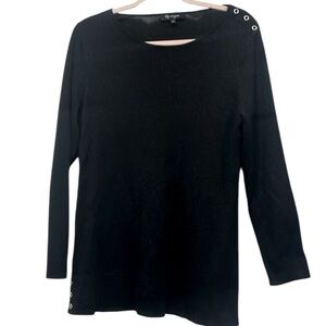Lily Morgan black sparkling sweater silver eyelets accents side slits size L